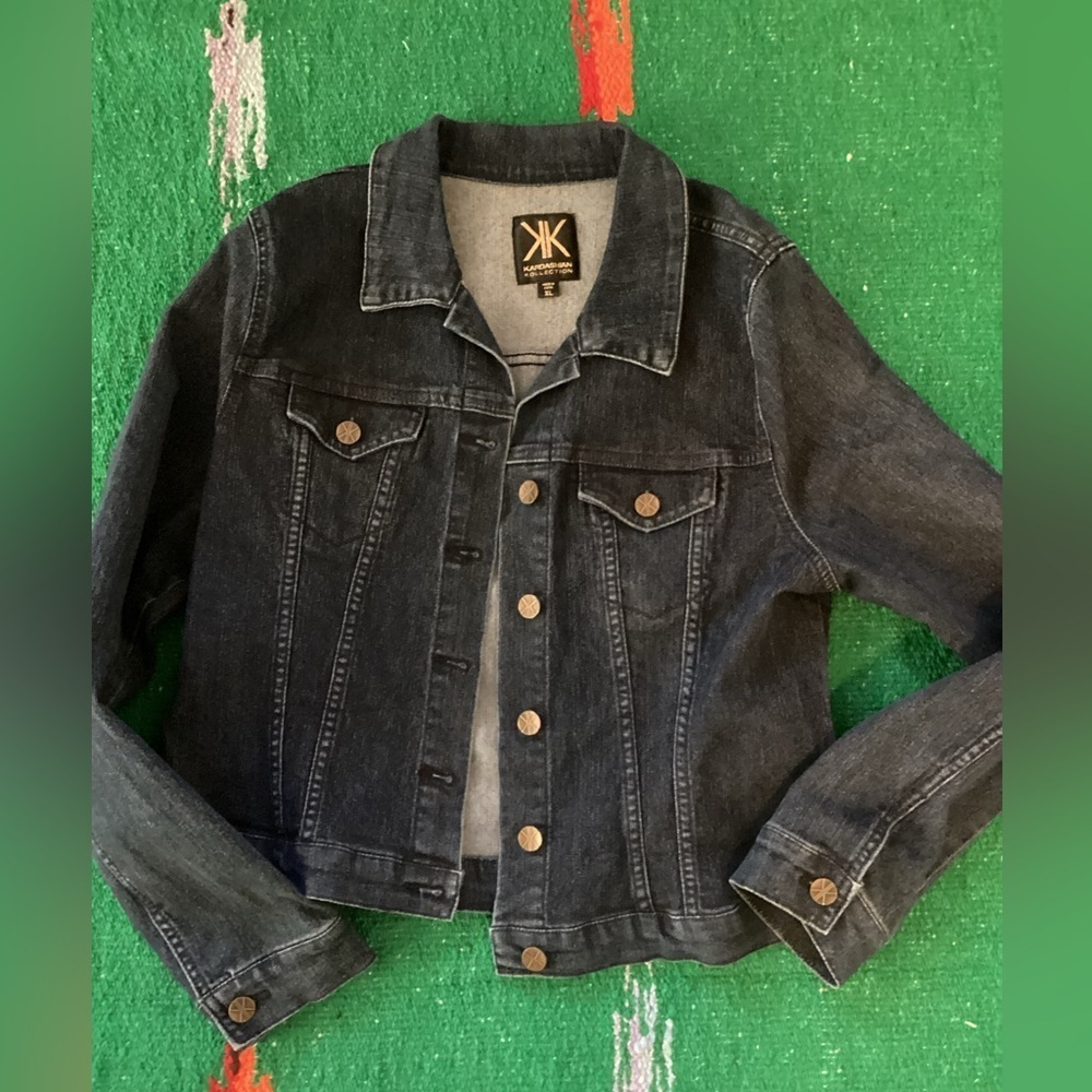 Kardashian Kollection Woman’s Denim Cropped Casual Blue Jean Jacket Sz XL